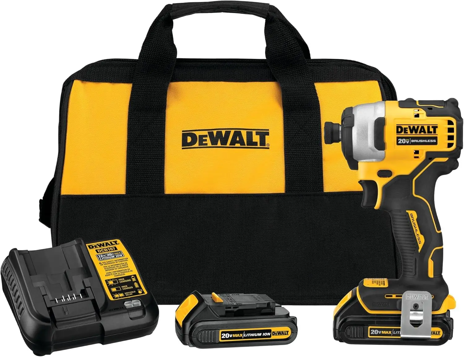 DEWALT ATOMIC 20V MAX* Impact Driver, Cordless, Compact Kit, 2 Batteries, 1/4-Inch (DCF809C2)