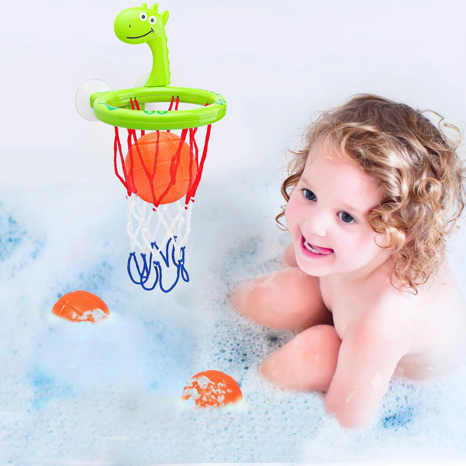 Giocattolo per il bagnetto per bambini giochi d\'acqua per bambini Set bagno vasca da bagno ventosa tiro canestro da basket con 3 palline giocattoli