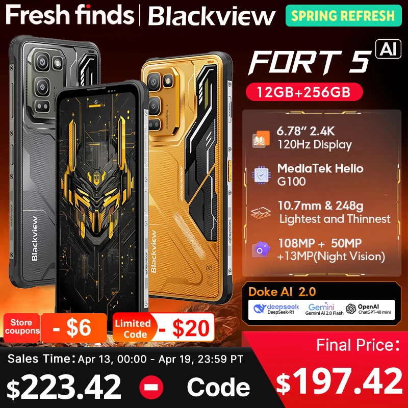 【Estreno mundial】Blackview Fort 5, teléfono inteligente resistente con pantalla de 6.78 pulgadas y 2.4K, cámara insignia de 108Mp, altavoz de 2W BOX, teléfono celular