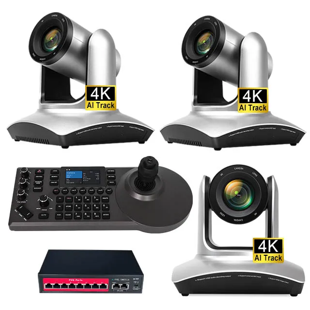 

Lxy 4K PTZ Video Conference System Bundle = 3 Cameras +1 Joystick Controller 20x Zoom NDI for Large Room Live Streaming Classroo