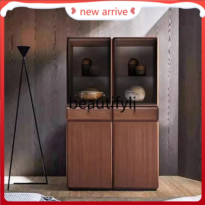 

D2520 Nordic TV side cabinet North American imported black walnut leather wine cabinet, locker