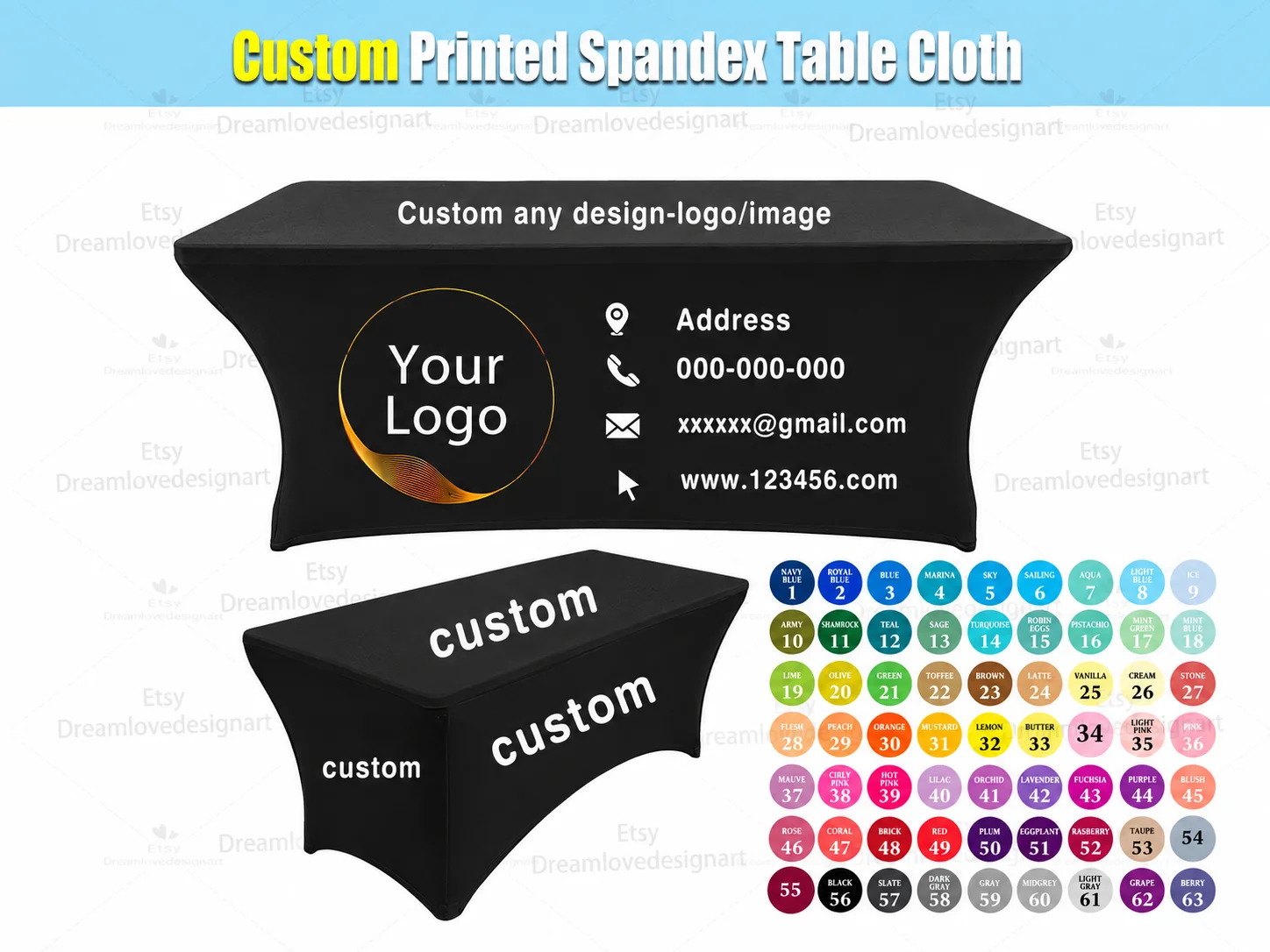 Custom Logo Milk Silk Spandex Fitted Table Cover 140g Stretch Table Cloth Multi Sizes Custom Print for Trade Show Booth Exhibiti