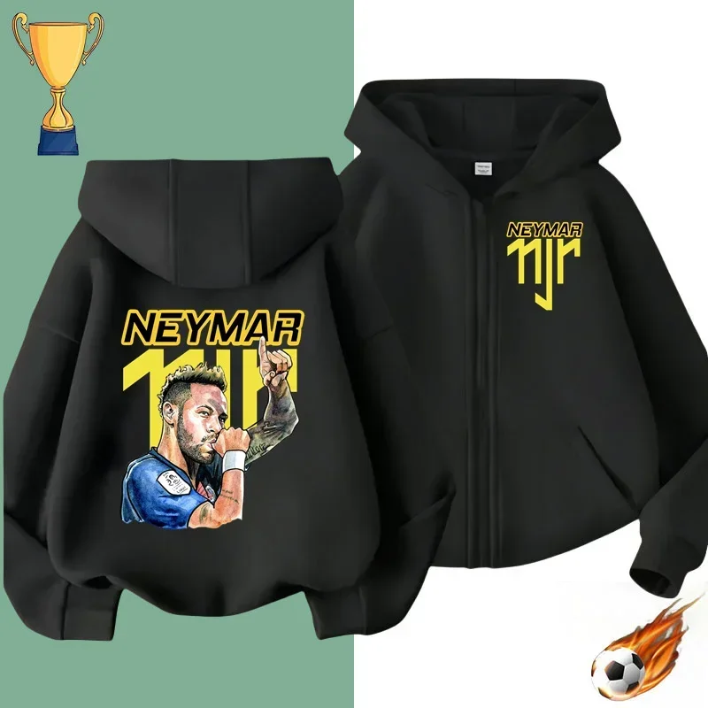 European Cup Neymar Football Star Zipper hoodie Boys Girls Sweatshirt Autumn/Winter jumper series sewn casual hoodie top