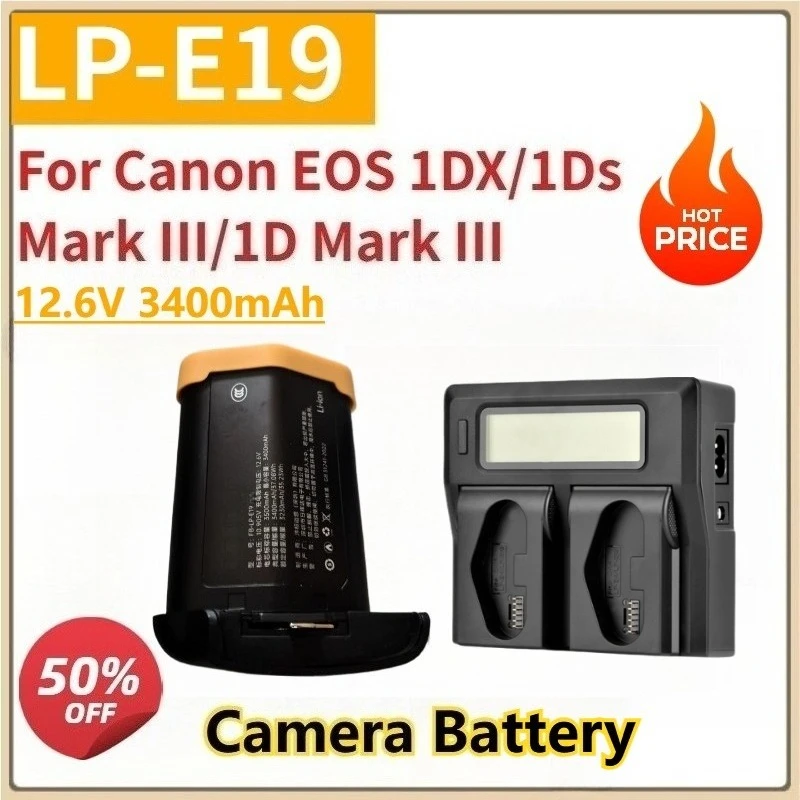 

New Camera Battery LP-E19 LP-E4N 12.6V 3400mAh with LCD Charger Fast Charger for Canon EOS 1DX/1Ds Mark III/1D Mark III