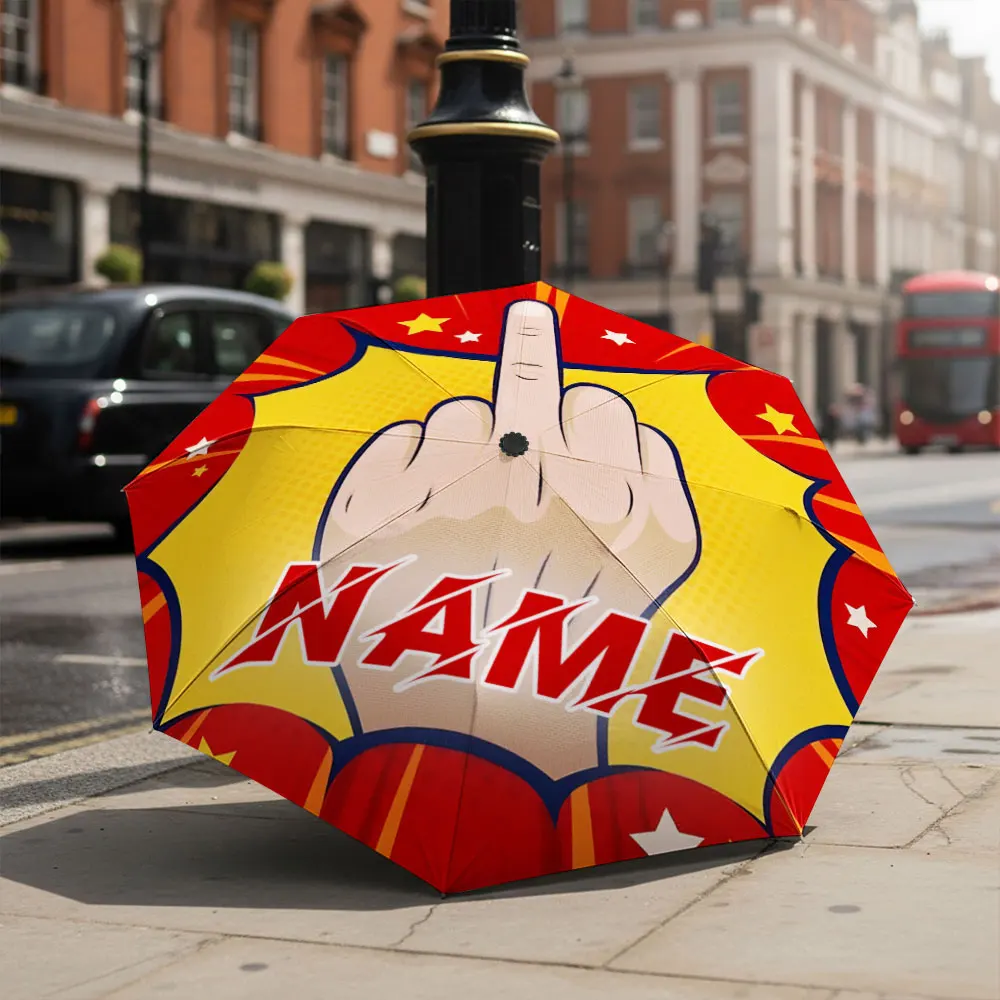 Custom Name umbrella,Pop Art Style Umbrella–Bold Hand Gesture with Stars Design Fashion Folding Umbrella for Sunny and Rainy