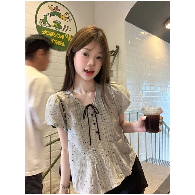 Koreanisches SLE-Knot-Sweatshirt mit lockerer Passform, schlankmachendes IRT-Sommer-2025, neues Faion V-Ne-Pullover-Oberteil für Damen