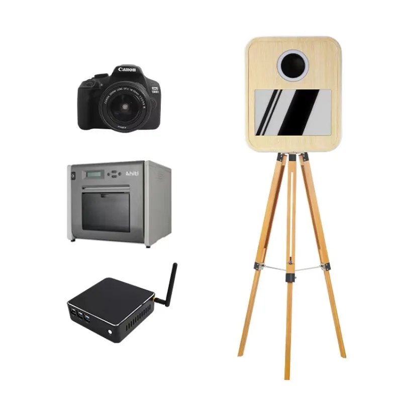 New Arrival Wooden Style 15.6-Inch Touch Screen Photobooth with Printer and Camera