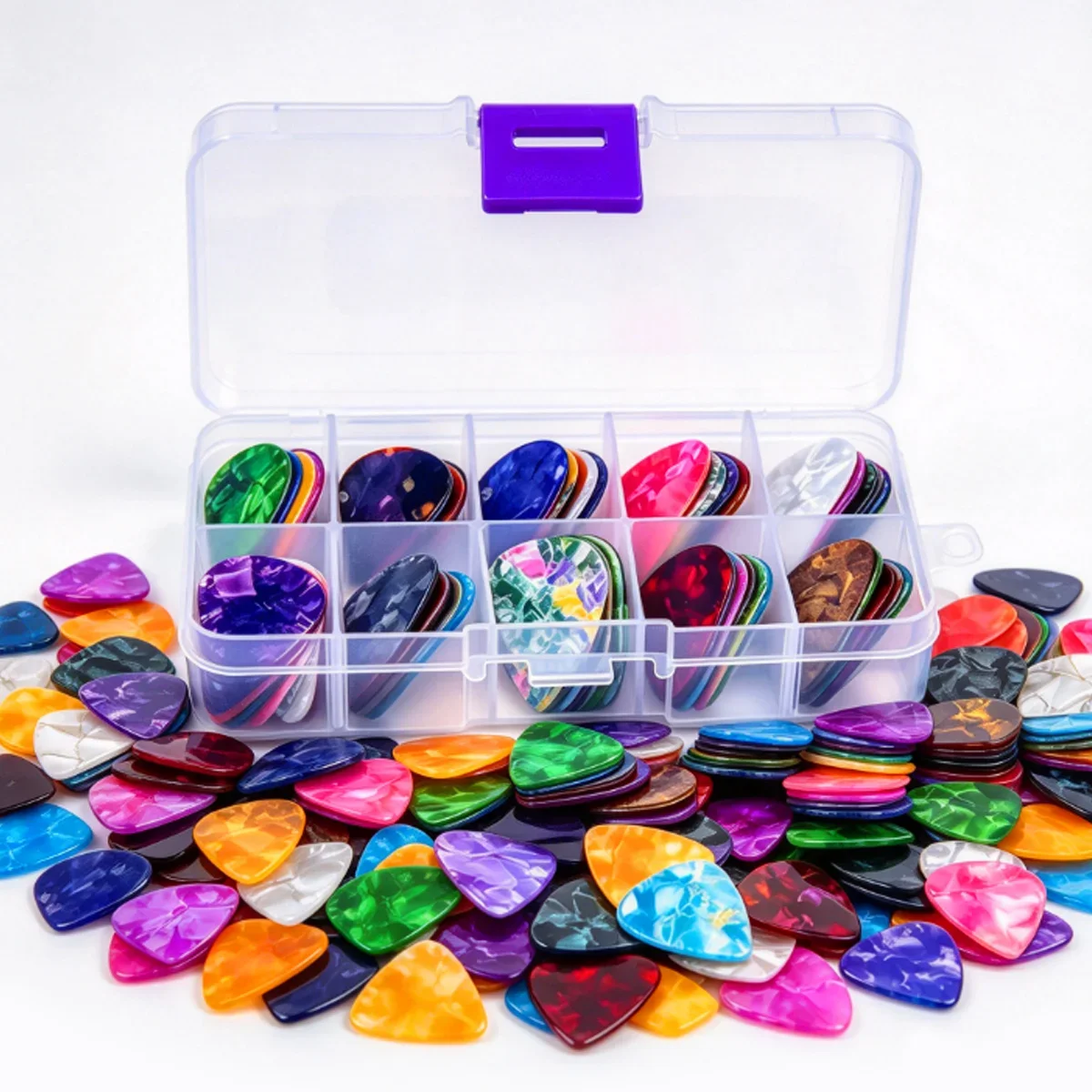 30/50Pcs 0.46mm Random Color Plastic Guitar Picks Assorted Colors Glossy Patterns with Storage Box Plectrum Set for Acoustic ZSY