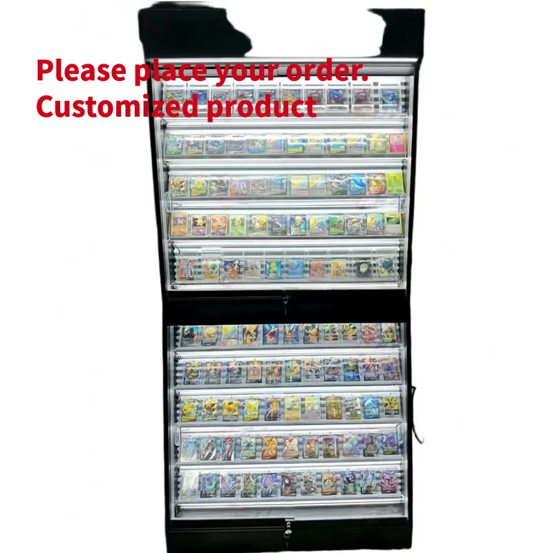 custom.Maxsen Black Lockable Glass Trading Card Display Cabinet LED Lighting Countertop/Freestanding TCG Sports Card Game