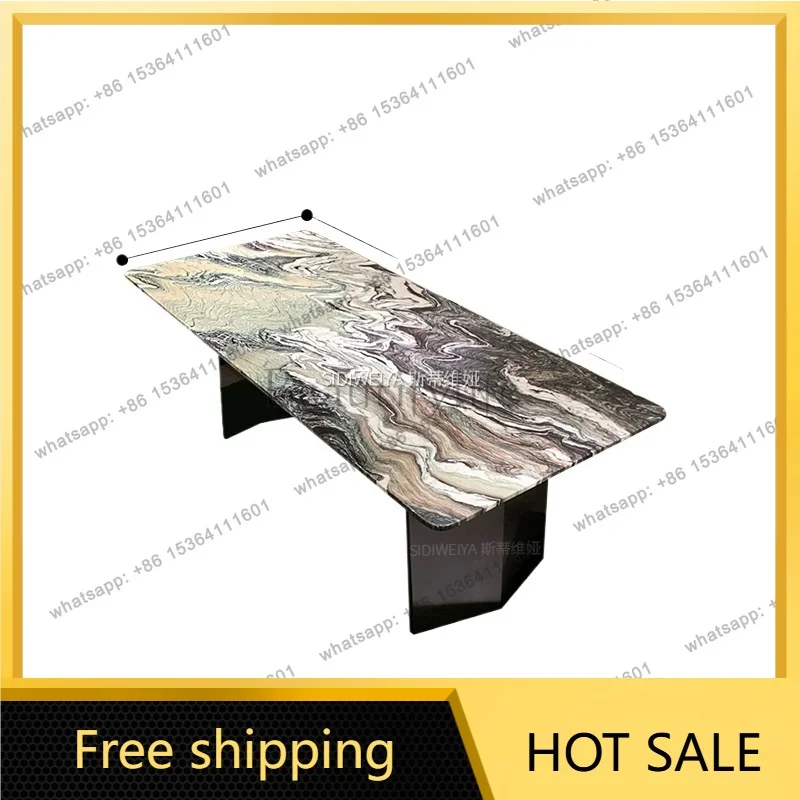 YJ Purple Landscape Luxury Stone Dining Table Italian Minimalist Villa Modern Household Light Luxury Marble Long Table