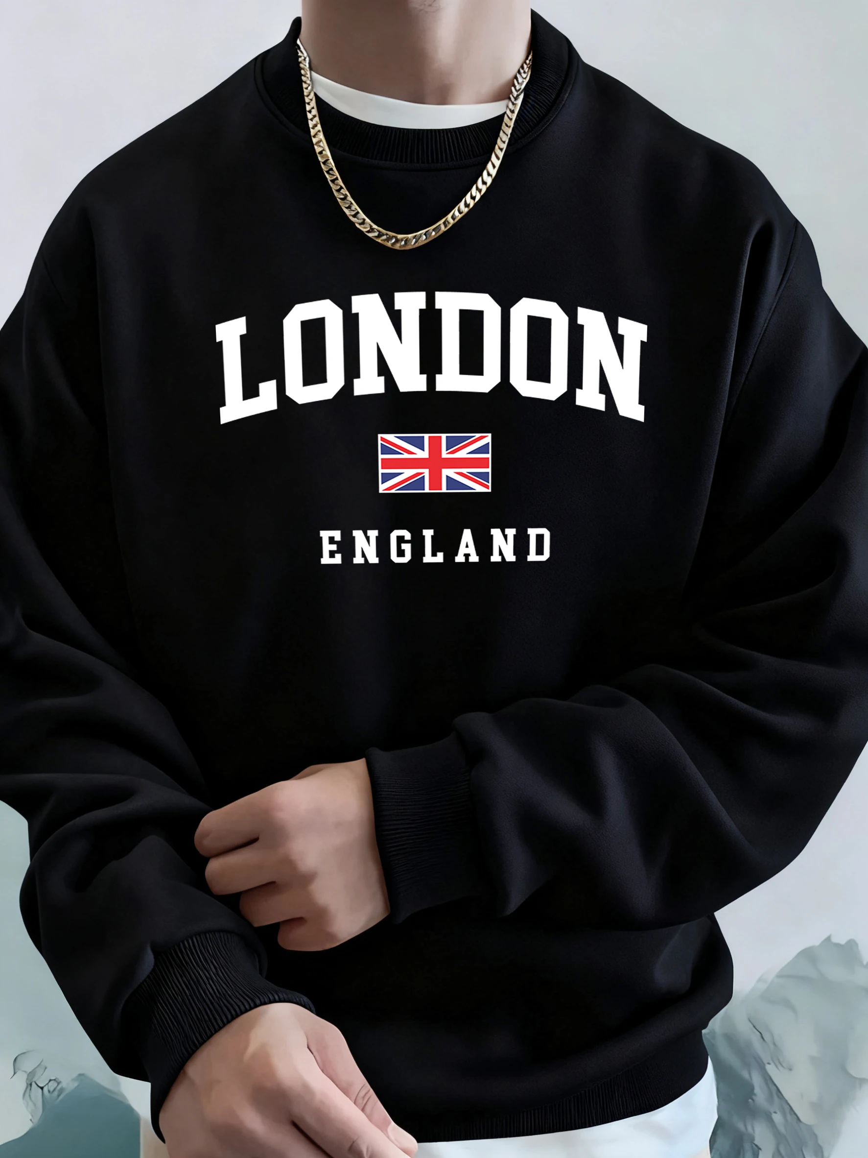 لندن إنجلترا رسالة العلم الملابس المطبوعة الذكور الأساسية الشارع رياضية الخريف مريحة هوديي الصوف جيب بلوزات رجل #2