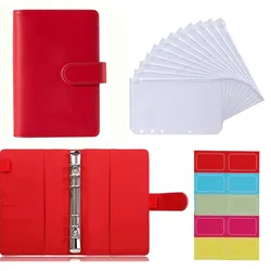 A6 PU Leather Notebook Binder Budget Planner Organizer 6 Ring Binder 12 Binder Pockets and  1 Sheet Budget Sheets Lable