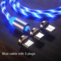 1M/2M Magnetic Charge Cable LED Flowing USB Bright Cable Micro USB Type C Glowing Lighting Cables For iPhone15 14 Xiaomi huawei