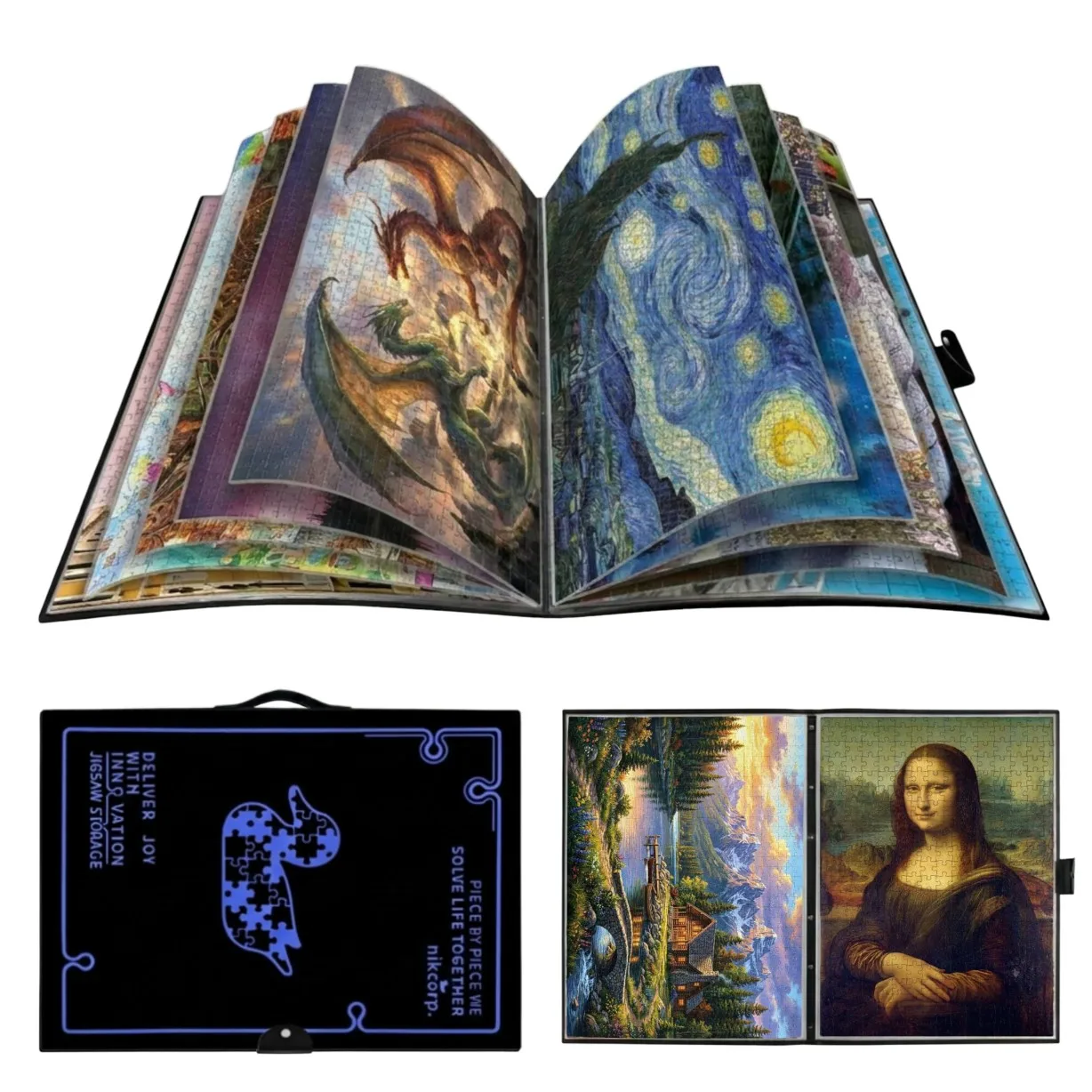 Albummap-organizer voor puzzels met 1000 elementen, 20 scheidingsbladen, puzzelmap, postermap, puzzelopbergruimte, fotoshirts, puzzelaccessoires, grote kunstportfolio