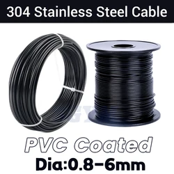 Black PVC Coated 10/20/50/100Meter Steel Flexible Wire Rope soft Cable 304 Stainless Steel Clothesline Diameter 1/1.5/2/3/4/5mm
