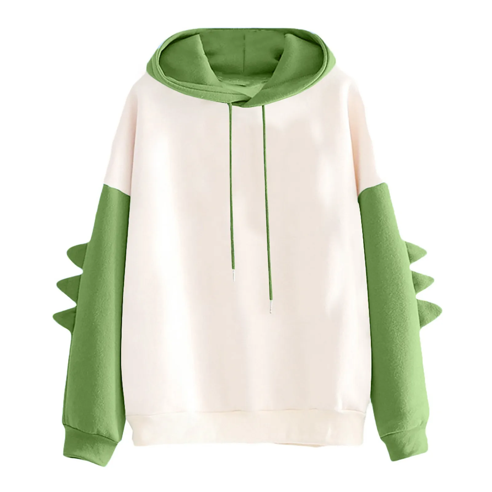 Sudadera con capucha de dinosaurio de gran tamaño para mujer, sudadera de moda de dibujos animados, sudadera gruesa de bloque de Color con estampado