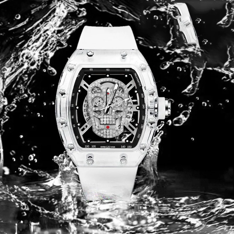 2024 New Quartz Men’s Wristwatch  Fashion Trend Non-mechanical Waterproof Male Watch Luminous Transparent Ghost Head Watches