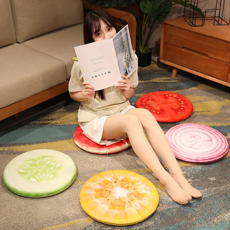 40CM New Cute Fruit Plush Pillow Like Real Round Shaped Food Plush Soft Creative Funny Seat Cushion Head Pillow Floor Decor