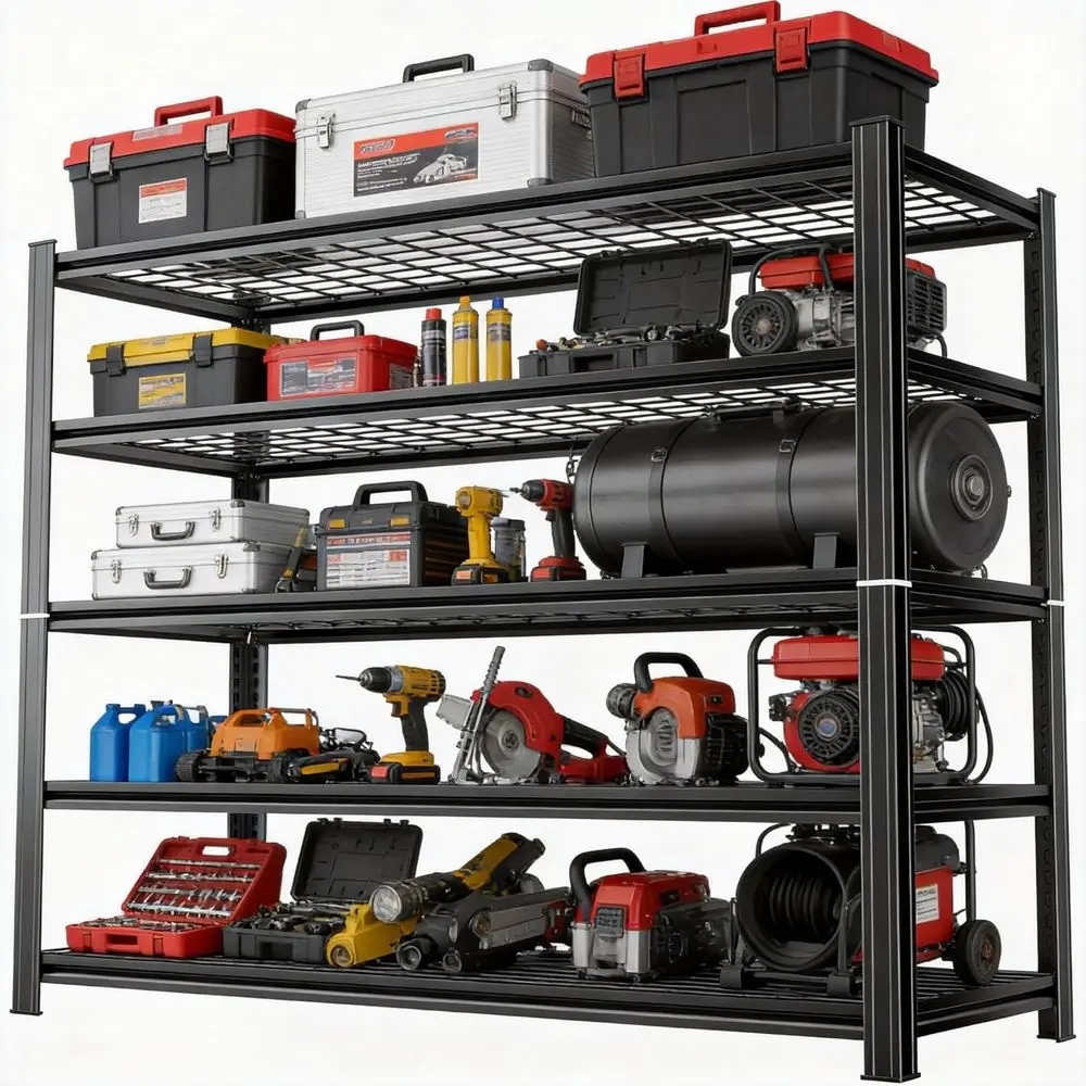 Industrial-Grade Steel Shelving, 5-Tier Adjustable Rack, Holds 3000 lbs, 47.2W x 23.6D x 71.2H