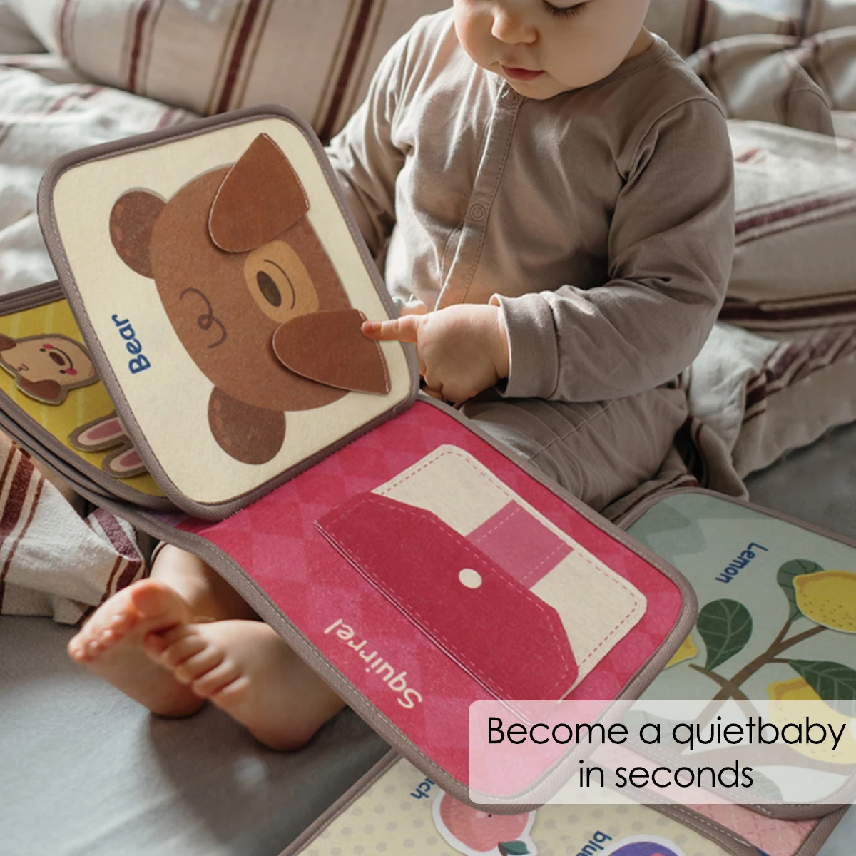 1pcs Montessori Busy Book Baby Early Education Book，Puzzle Toy, Animal Cognitive Fabric Book, Repeated Paste Book & Sensory toys