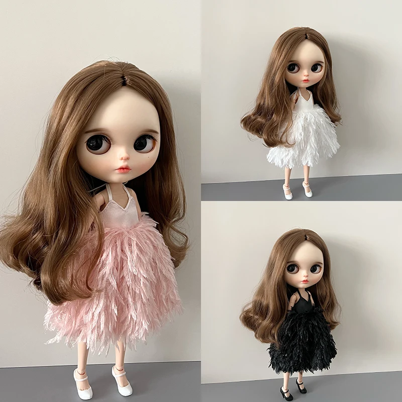 

DLBell New Blythe Doll Clothes Tassel Feather Mini Party Dress Off-shoulder Dresses for Blyth OB24 Pullip 1/6 Dolls Accessories