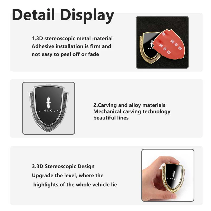Car Trunk 3D Decoration Sticker Window Metal Badge Sticker Accessories For Lincoln Navigator Continental Mondeo MKZ MKC Aviator view 3