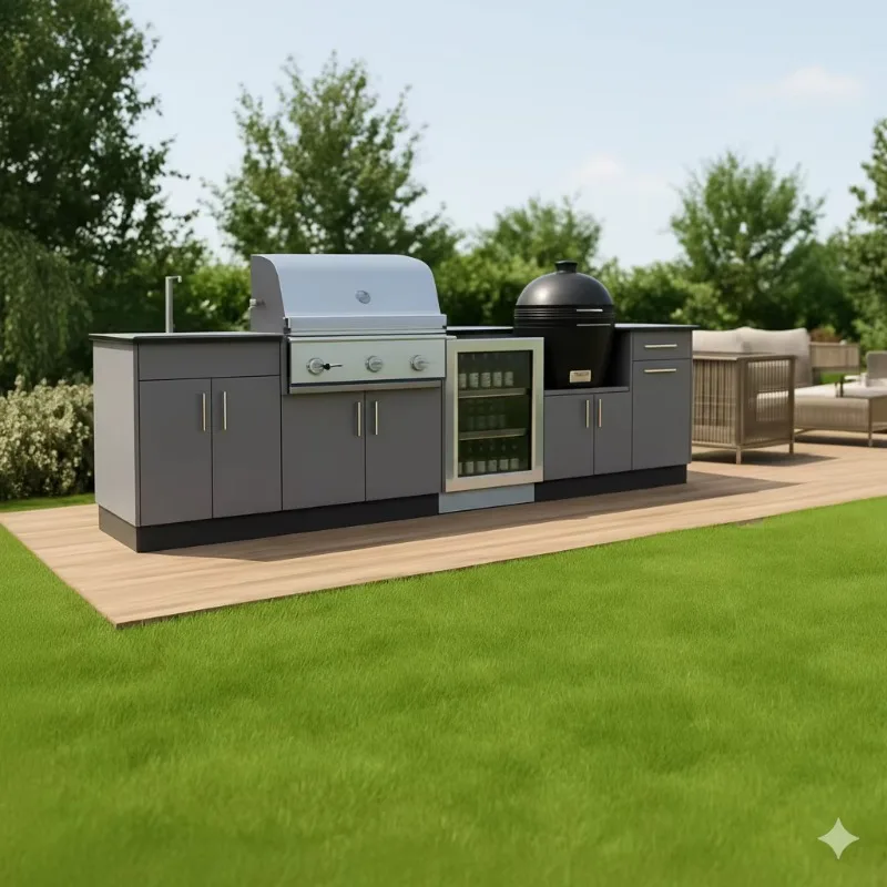 Stainless Steel Outdoor Kitchen Set With Sink Gas Grill Wine Cooler Kamado Oven Modular Waterproof Cooking Cabinet Customized