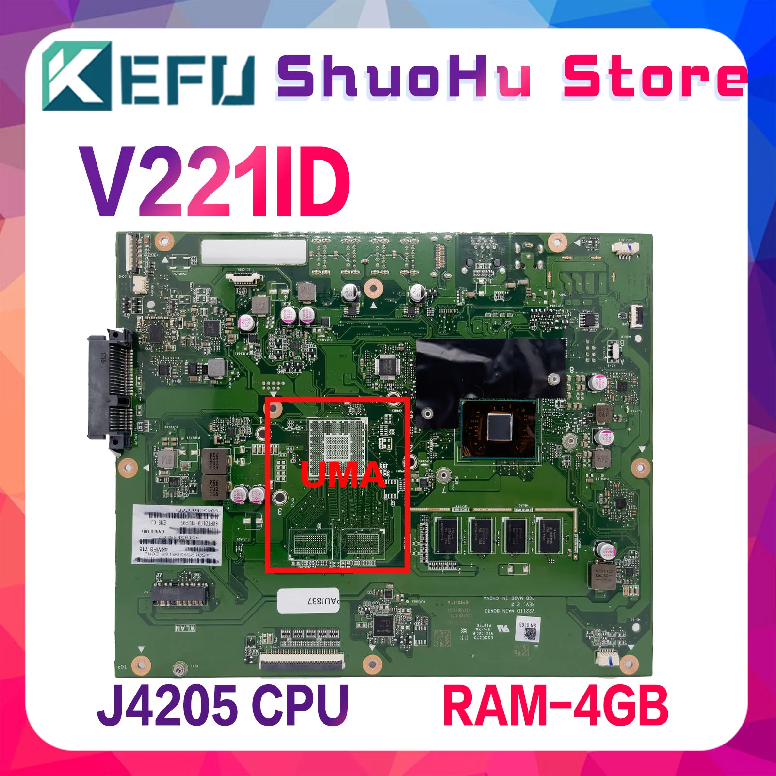 KEFU Motherboard V221ID, untuk Asus V221C V221I V221IV Motherboard Desktop All-in-one dengan J4205 CPU 4GB RAM 100% tes OK