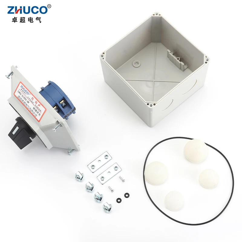 ZHUCO SZW26/LW26-32 32A 3 Position 2 Phase 8 Screws Automatic Universal Changeover Rotary Knob Cam Switch With Waterproof Box