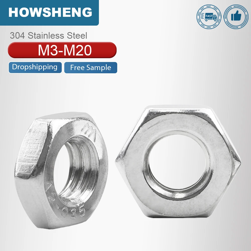 2-100 Uds tuerca delgada hexagonal M3 M4 M5 M6 M8 M10 M12 M14 M16 M18 M20 tuerca hexagonal baja delgada de acero inoxidable DIN439