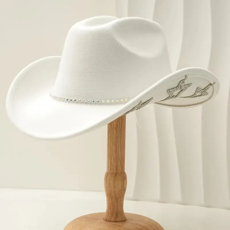 หมวกคอสตูมสีดำประดับกลิตเตอร์และหมวกคาวบอยประดับเพชรสำหรับผู้หญิง, อุปกรณ์เสริมคอสเพลย์คาวบอยหญิงและหมวกคาวเกิร์ล