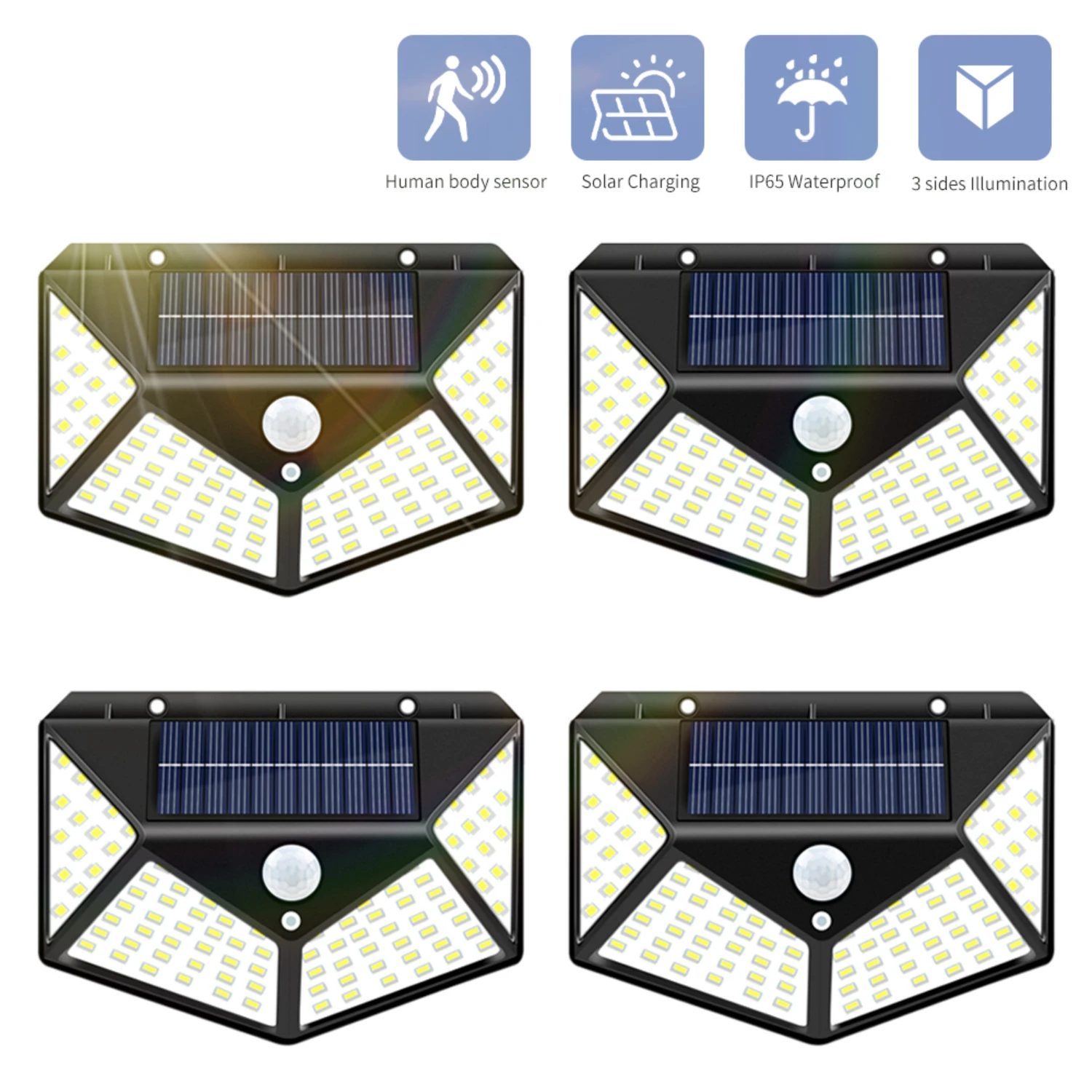 Apliques solares mejorados con sensor de movimiento - 100 luces LED para iluminación gran angular - Tecnología avanzada para calle y