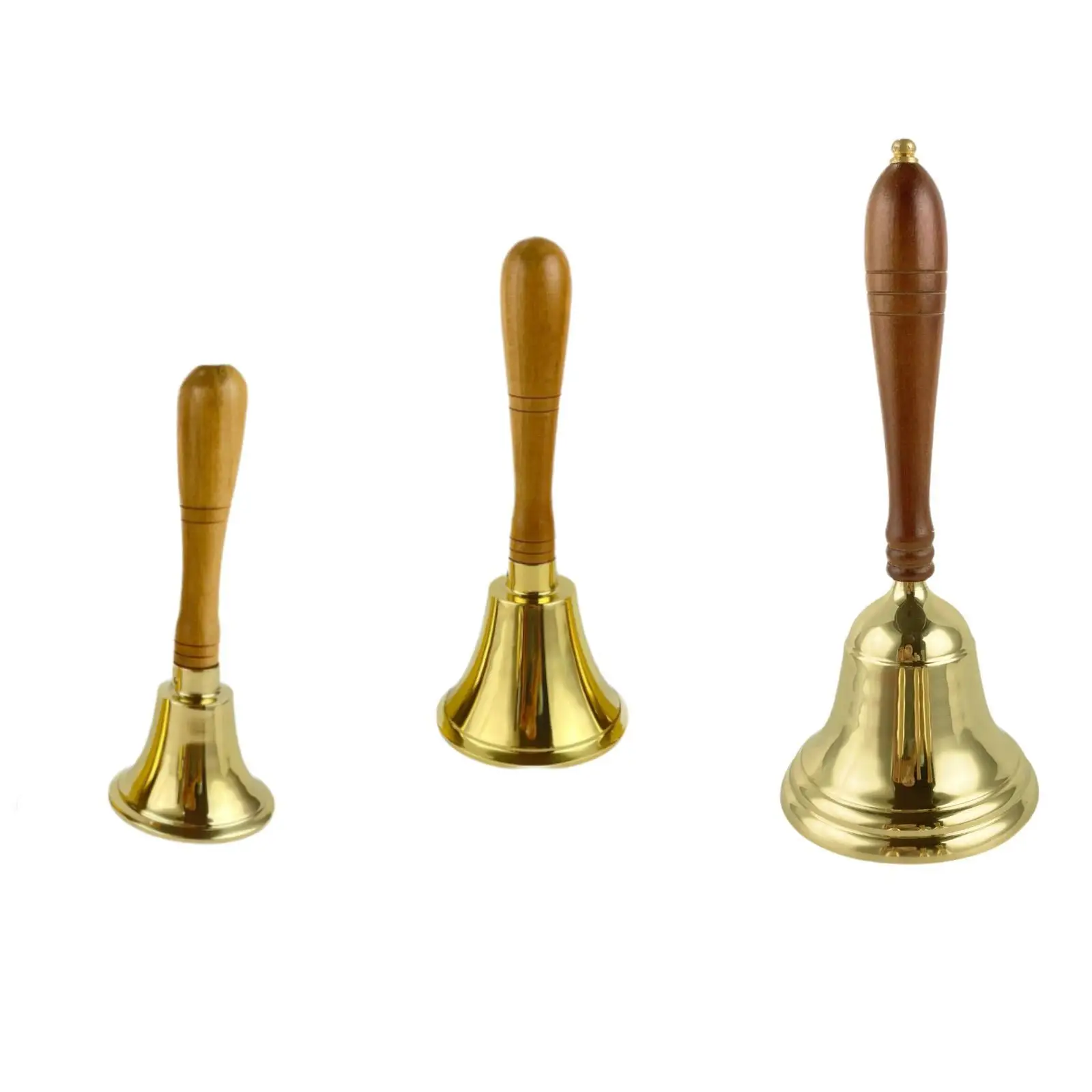 Brass Hand Bell Wooden Handle Service Bell for Kindergarten Dinner Parties