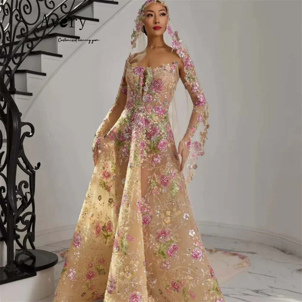 

Avery Custom Flower Champagne A Line Off the Shoulder Gala Dress Luxurious Party Dress Elegant Evening Dresses for Woman Luxury
