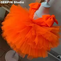 Orange Glitter Girl 2024 NEW Party Dresses Elegant Fluffy Girl Princess Dress Shiny Pearls luxurious Birthday Wedding Dress Girl