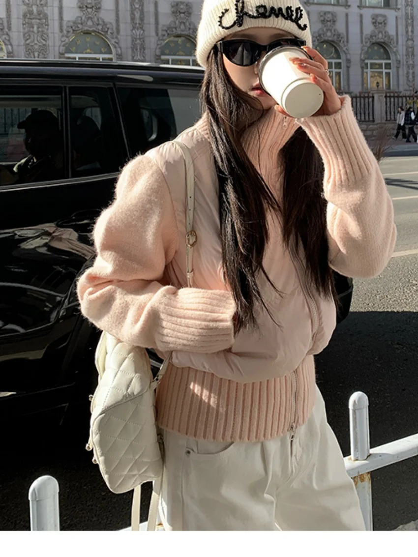 エイリアンキティ ニットダウンジャケット パッチワーク レディース 新作コート 冬 2025 デイリーストリートウェア ルーズ オフィスレディー シック スリム ルーズ