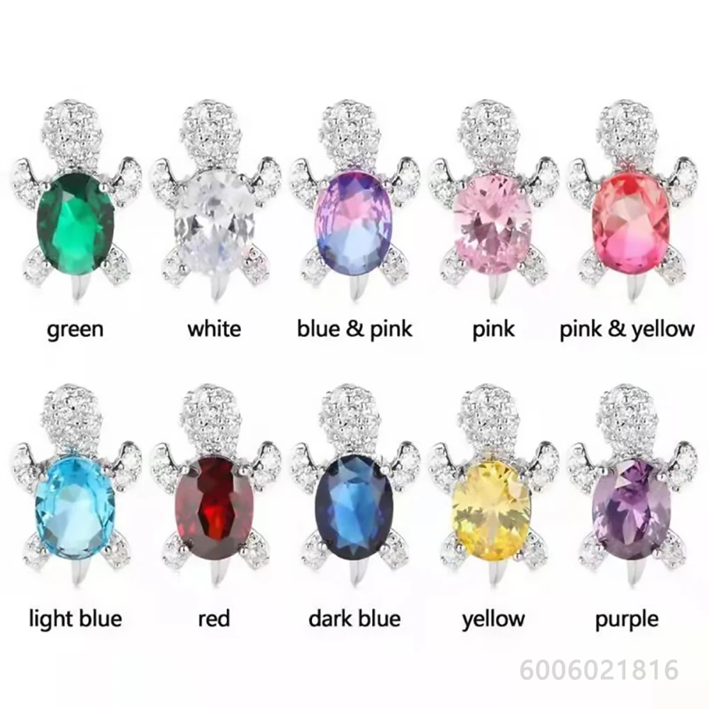 925 Sterling Silver Yellow/Color/Green/Red/White/Pink/Blue/Purple Zircon Turtle Drop Earring For Women Jewelry Fashion Party