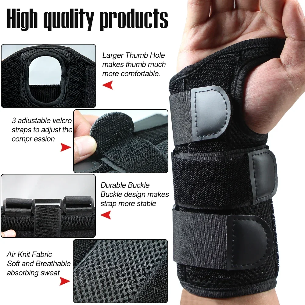 1PCS Carpal Tunnel Wrist Brace DayNight Support with 3 Metal Splints for Sleeping,Adjustable Wrist Thumb Hand Brace for WomenMen