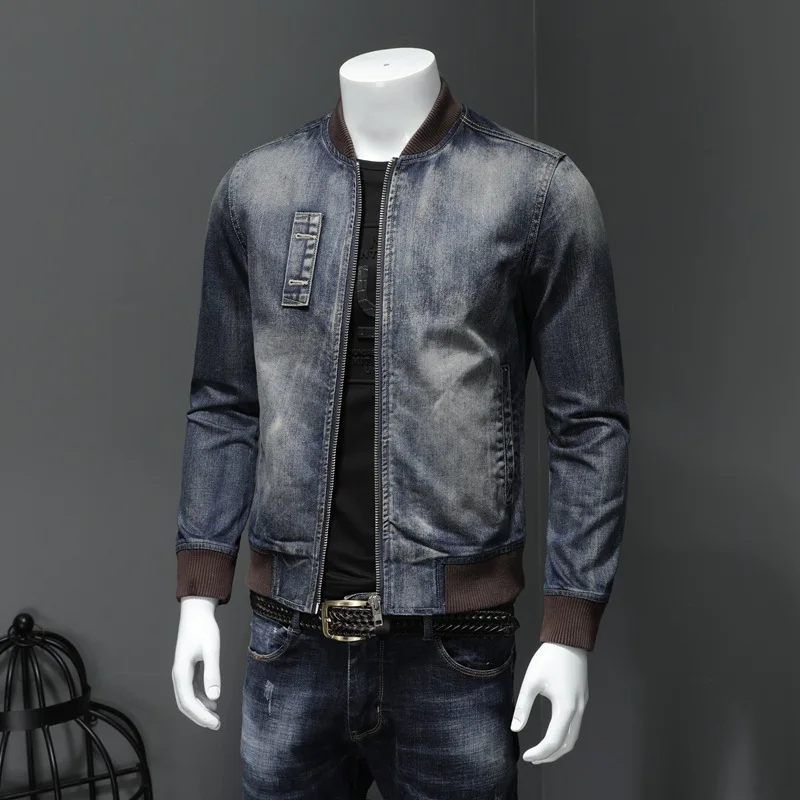 

Jacket Spring Denim Men's and Autumn Personalized Baseball Collar Jeans Jacket Denim Blue Plus Size Top