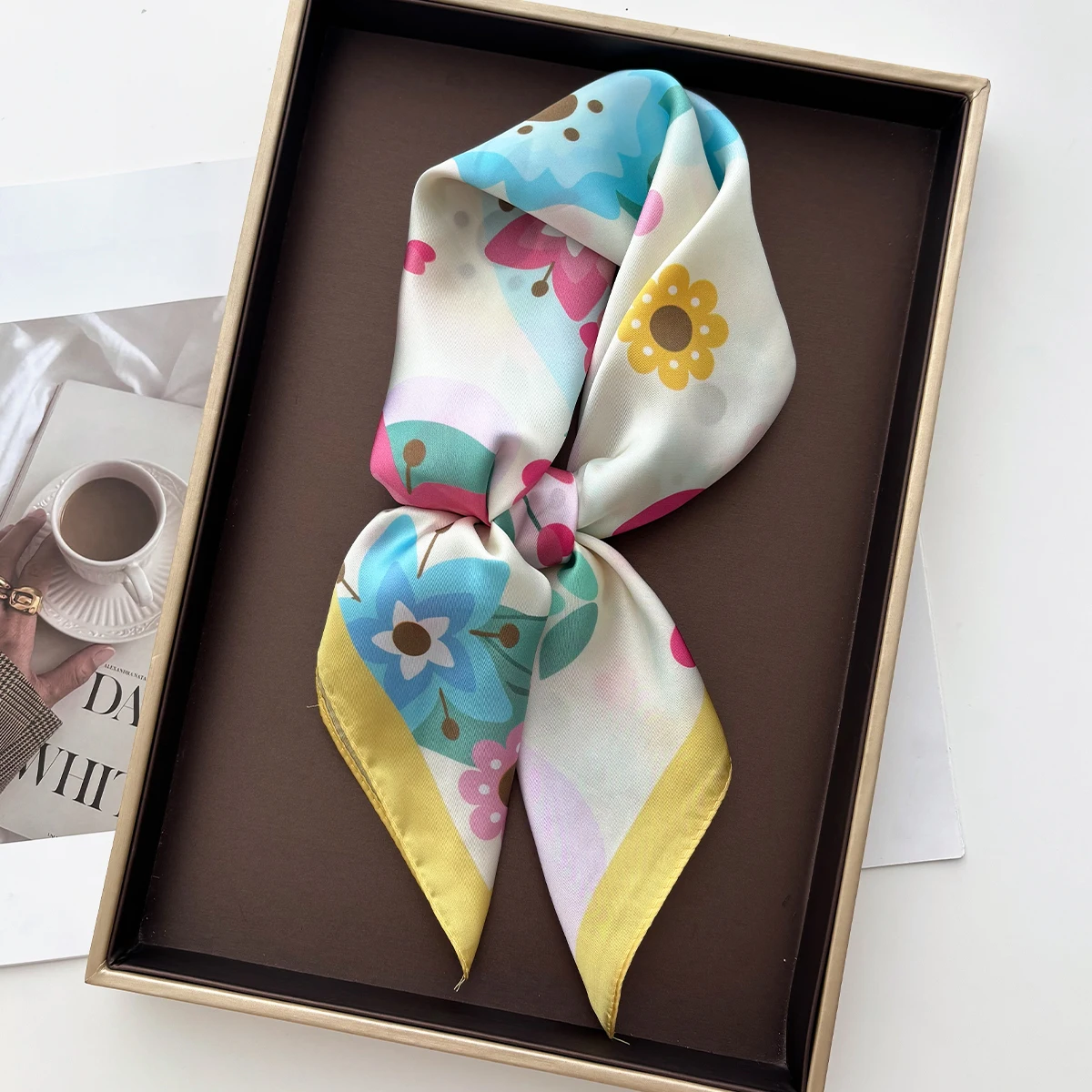 

Luxury Floral Square Scarf Soft Satin Imitation Silk Scarves For Women Bandanas Hijab Neckerchief Elegant Shawl Wraps