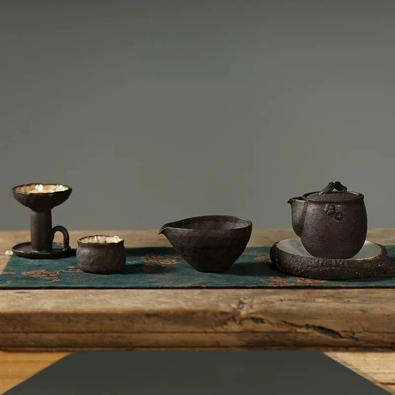 Handmade Wabi Sabi Rough Pottery Tea Cup Retro Shino Ware Tea Bowl Creative Japanese Style Tasting Mug for Desk Decor