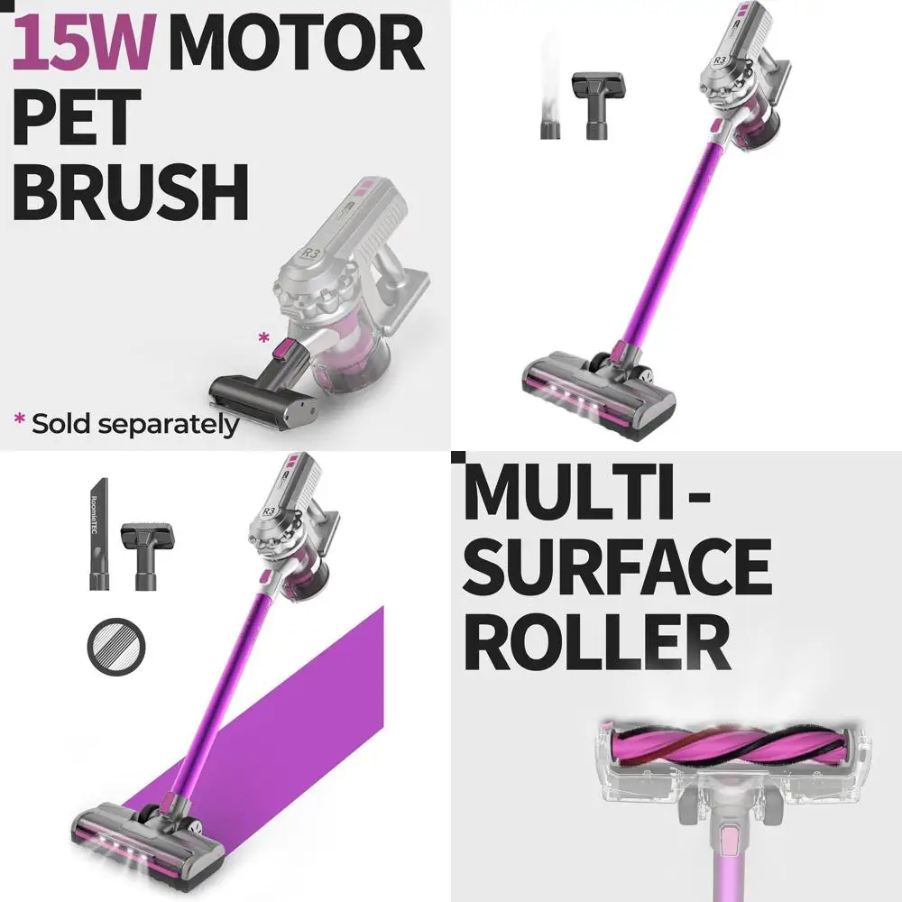 

Powerful Cordless Stick Vacuum for Hard Floors and Carpets, 43-Minute Battery Life, HEPA Filtration, LED Lights, Extra Wide Brus