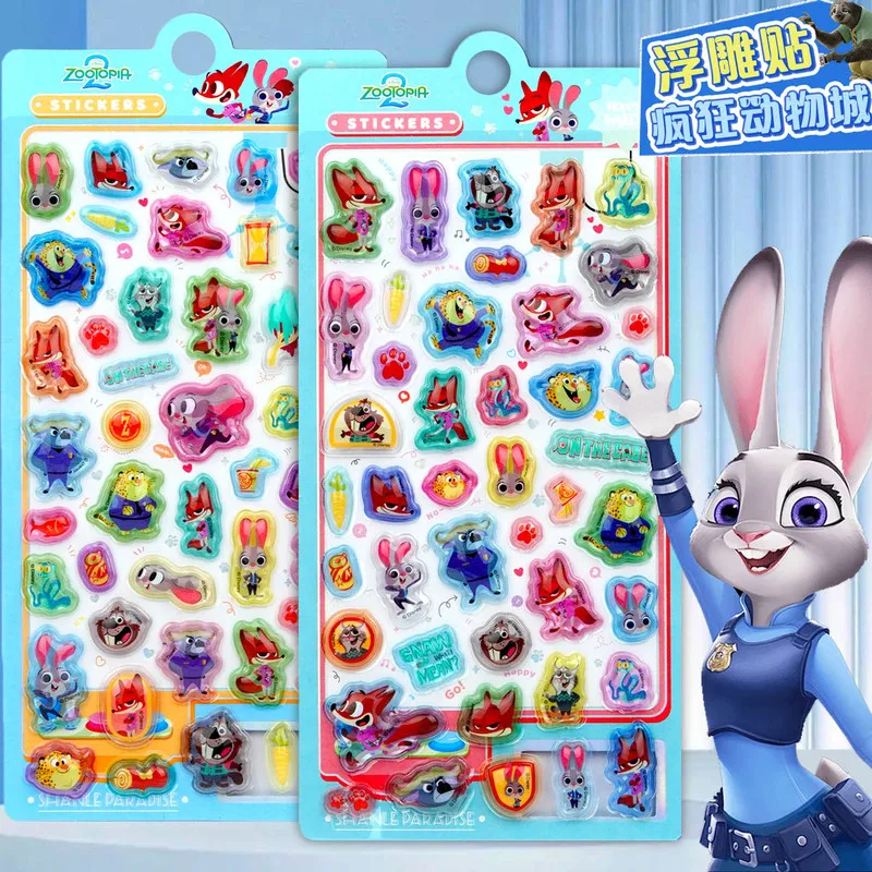 2pcs Kawaii Disney Zootopia 3d Relief Crystal Sticker Cute Diy Mobile Phone Decor Stickers Student Hand Account Stickers Gifts
