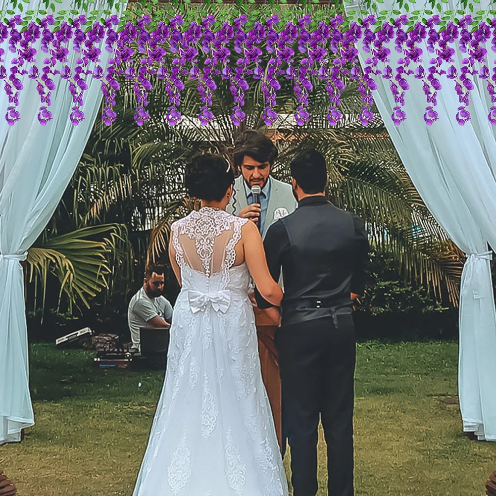 

12Pcs Wisteria Flower Vine Artificial Hanging Fake Flowers Realistic Wedding Home Wall Decor Rustic Flower Garland