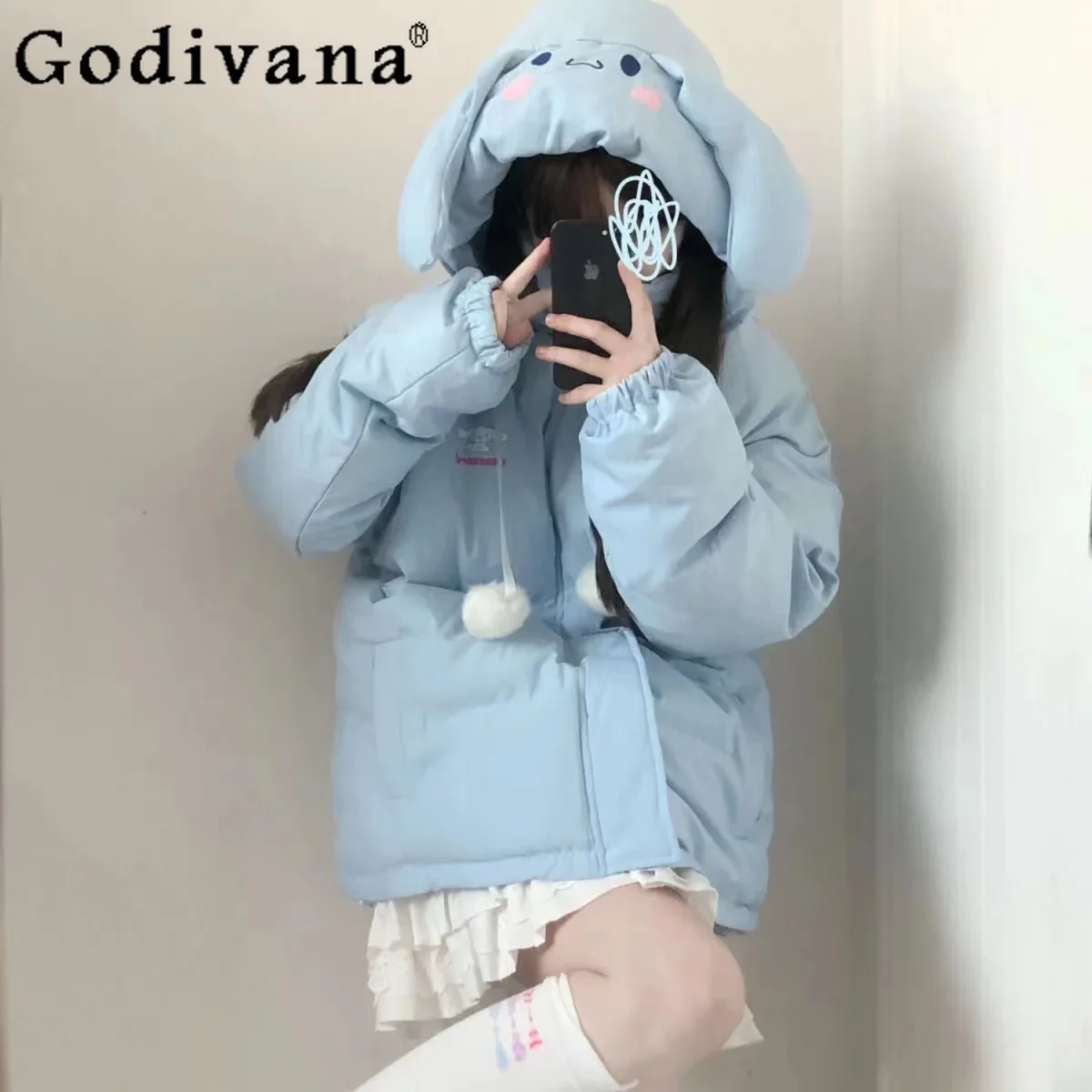 Original Japanese College Style Student Kawaii Down Cotton Winter Warm Thickened Loose Cartoon Cotton Padded Coats Women Parkas