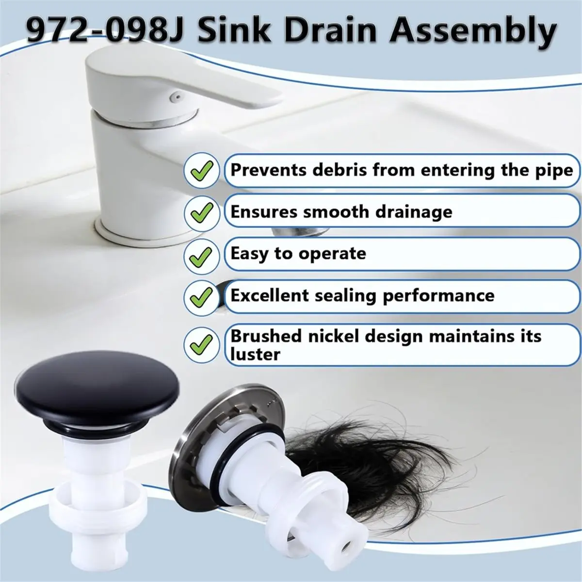 Drain Sink Stopper for 972-098J,Sink Plug Part, Bathroom Push & Up Seal Drain Stopper Assembly 35338-06XX