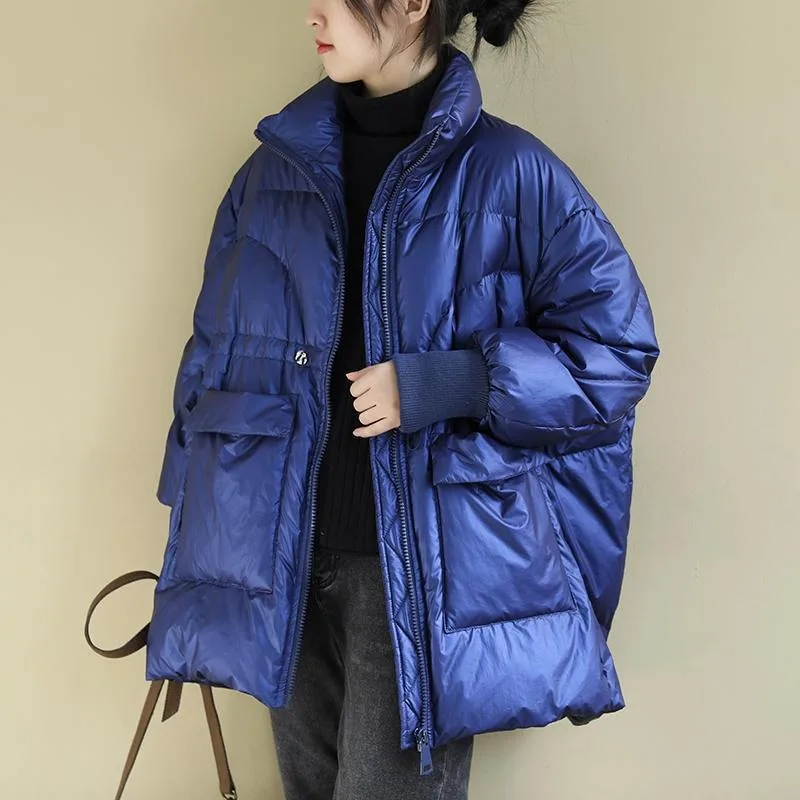 2023 New Women Down Jacket Winter Coat Female Mid-length Loose Parkas Stand Collar Versatile Outwear  Big Pocket Overcoat