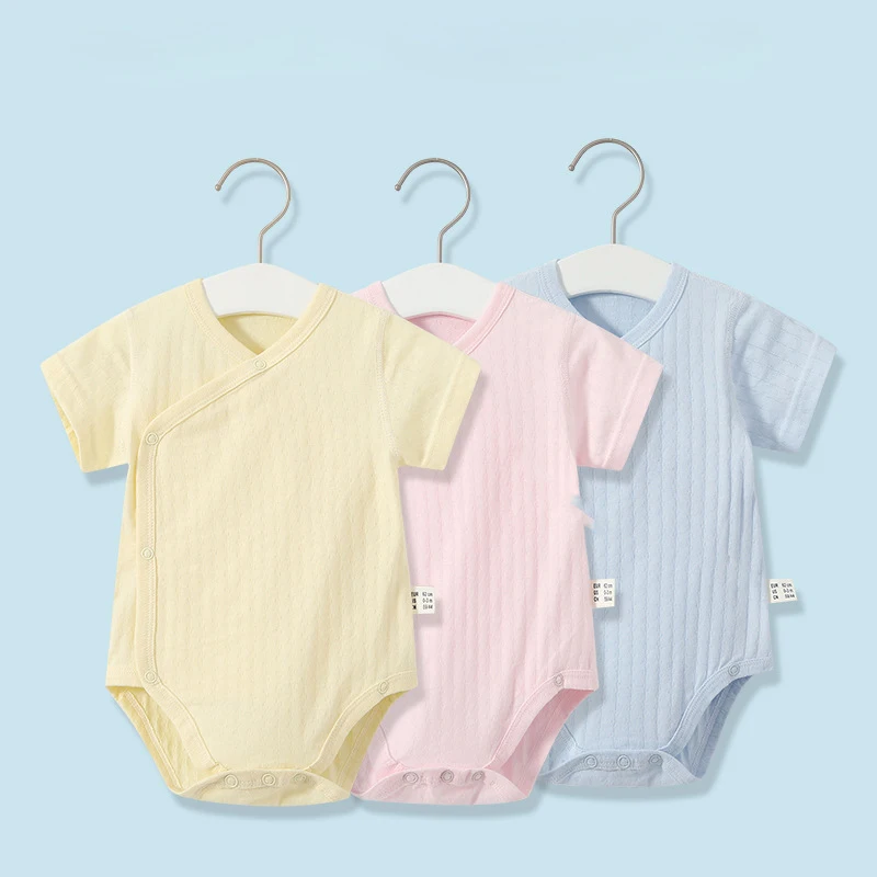 2Pcs Summer Newborn Baby Girls Romper Pure Color Cotton Short Sleeved Bodysuit Infants Breathable Soft Bebe Jumpsuit