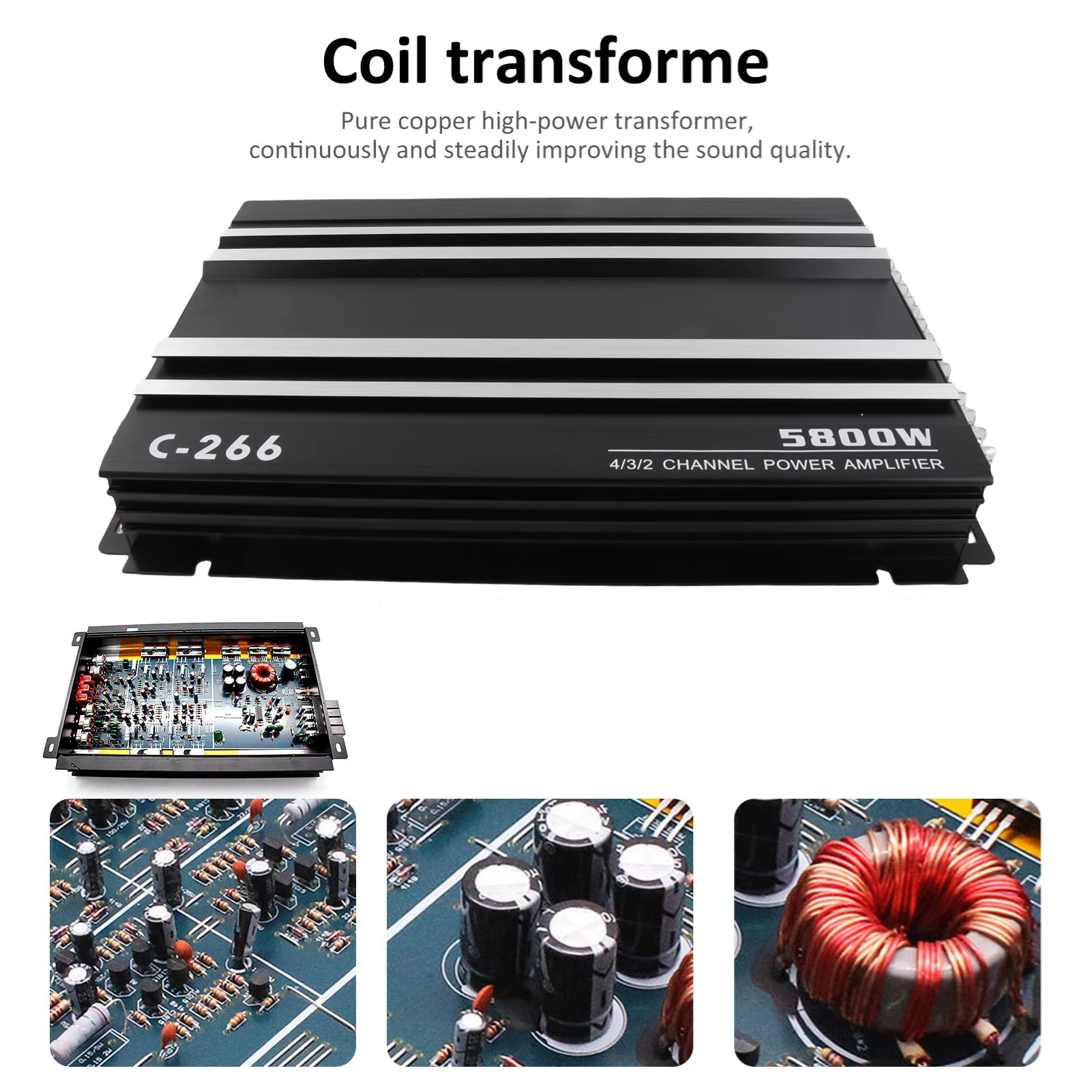 Car Power Amplifier 12V 4 Channel High Power Aluminum Alloy Car  Amplifier Black High-Power Power Amplifier  Amplifier