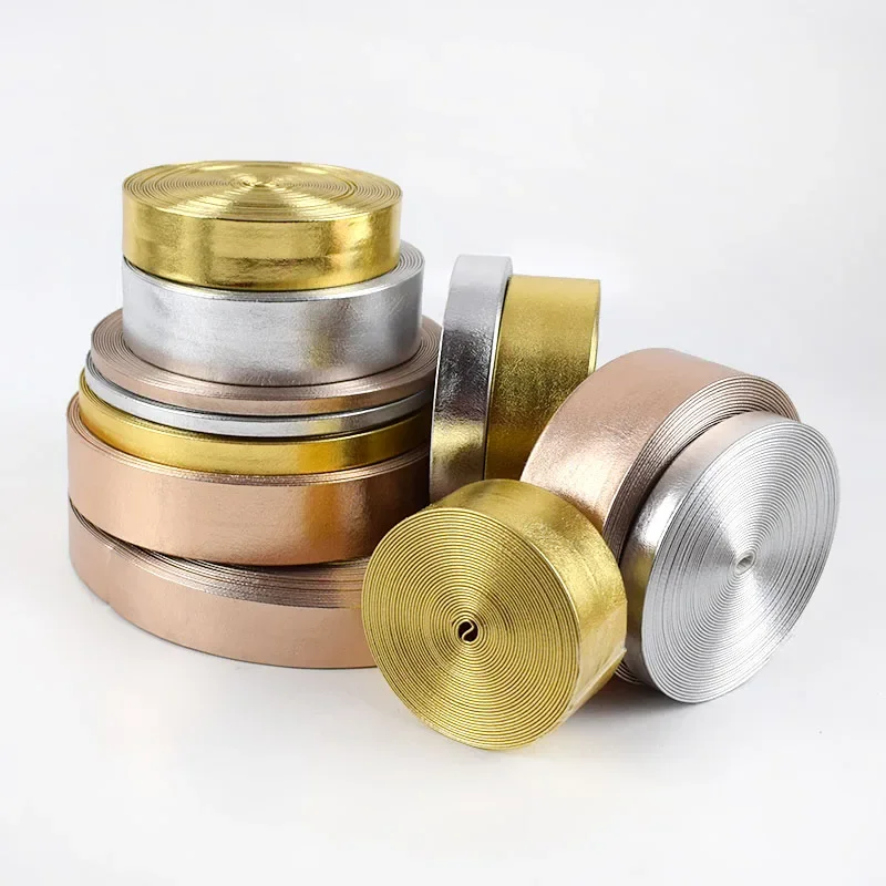 Meetee 5M 5-30mm Synthetic PU Leather Ribbon Trim in Gold Silver Rosegold Colors for Bag Clothing Jewelry Bows DIY Craft Decor